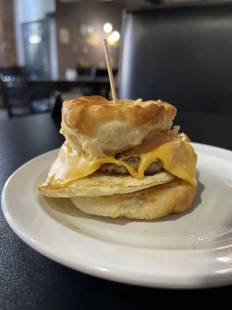Sausage Egg and Cheese Biscuit with Sriracha Mayo